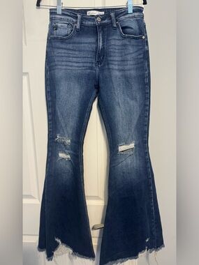 KanCan Dark Blue Distressed Flare Jeans